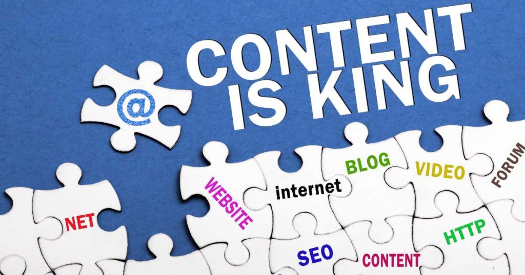 Creative Content Marketing | Content is King Content is King Puzzle Pieces Representing Various Content Marketing Elements