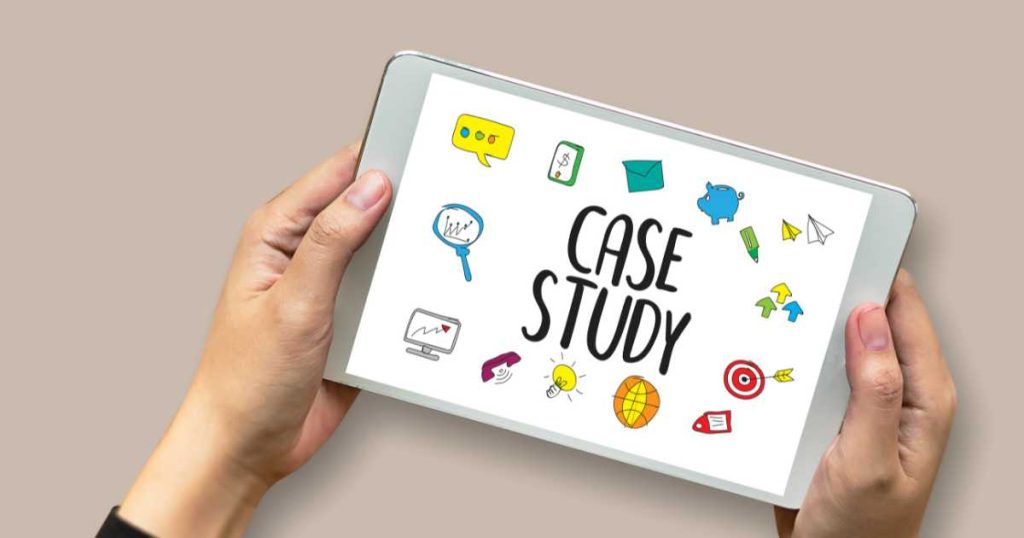 Case Studies | Successful Digital Marketing in Bangkok Tablet Displaying 'Case Study' with Illustrative Icons