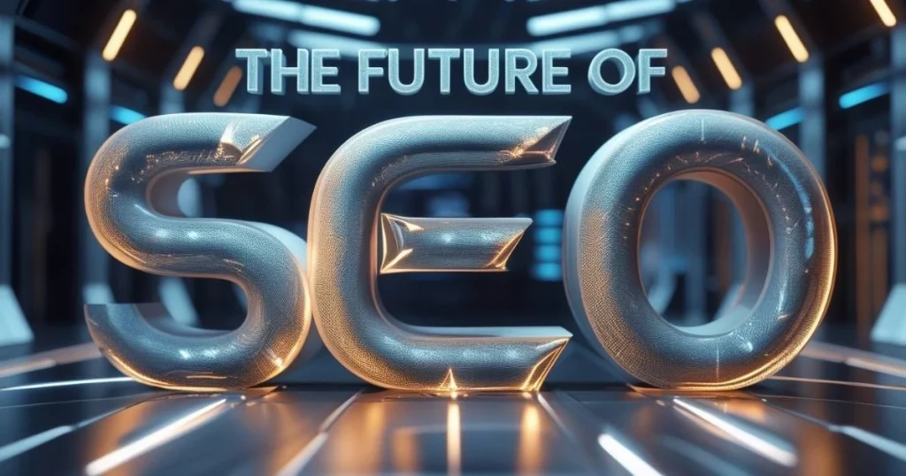 The Future of Digital Marketing in Thailand: Trends to Watch in 2025 2 Metallic 3D text "The Future of SEO" in a futuristic digital setting.