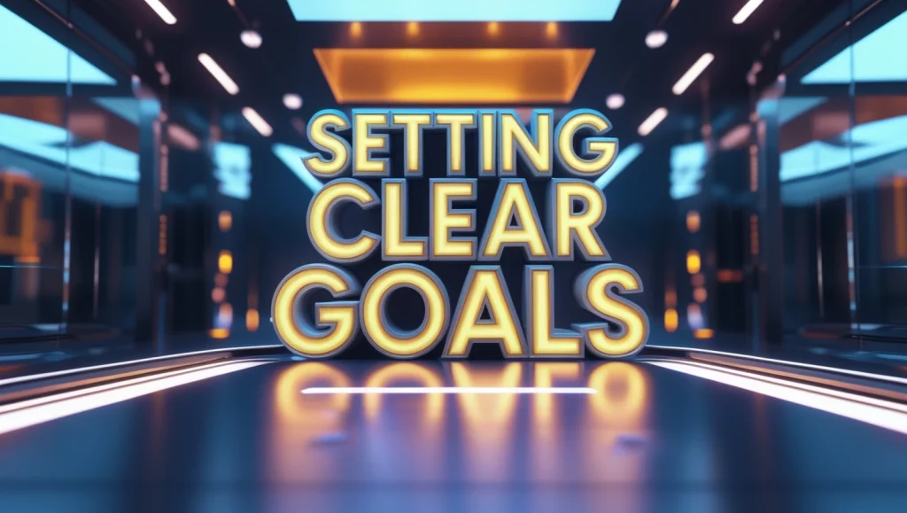 How to Create a Content Strategy That Drives Traffic and Leads 2 Setting Clear Goals – Illuminated futuristic text in a digital corridor