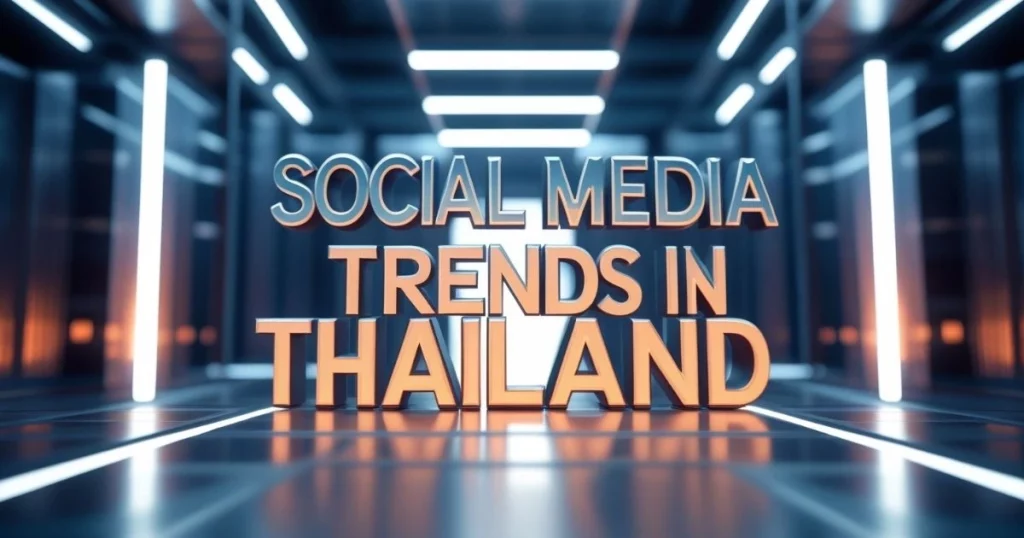The Future of Digital Marketing in Thailand: Trends to Watch in 2025 3 Futuristic text "Social Media Trends in Thailand" in a digital-lit environment.