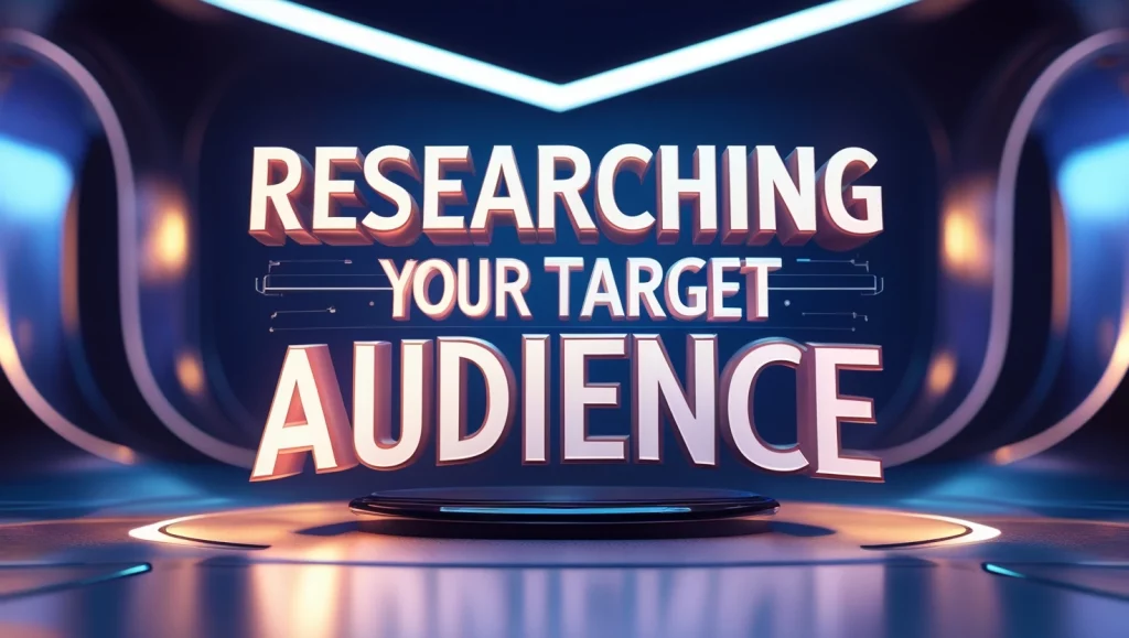 How to Create a Content Strategy That Drives Traffic and Leads 3 Researching Your Target Audience – Neon-lit futuristic text with digital effects