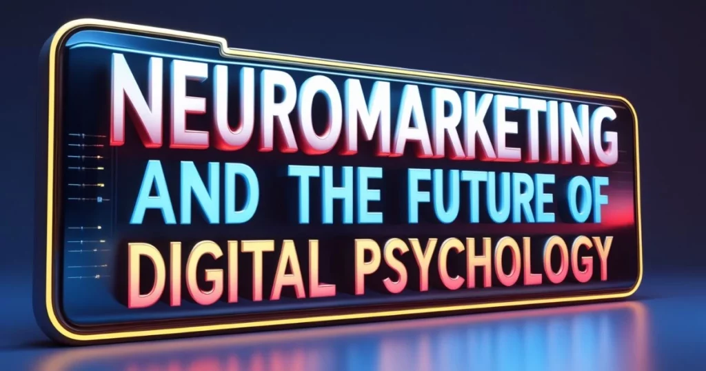 The Psychology of Digital Marketing: How to Influence Buying Decisions Online 6 Futuristic 3D signage reading 'Neuromarketing and the Future of Digital Psychology' with a glowing effect.