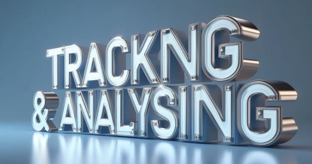 The Ultimate Guide to Facebook Ads for Businesses in Thailand 6 High-tech styled text reading "Tracking & Analysing" in a futuristic digital setting.