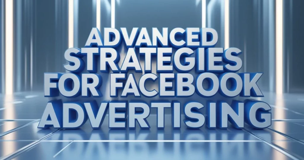 The Ultimate Guide to Facebook Ads for Businesses in Thailand 7 3D futuristic text displaying "Advanced Strategies for Facebook Advertising" in a high-tech setting.