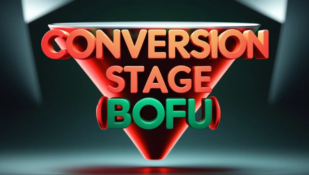 How to Create a Content Strategy That Drives Traffic and Leads 9 Conversion Stage BOFU – Red and green inverted funnel design with bold text