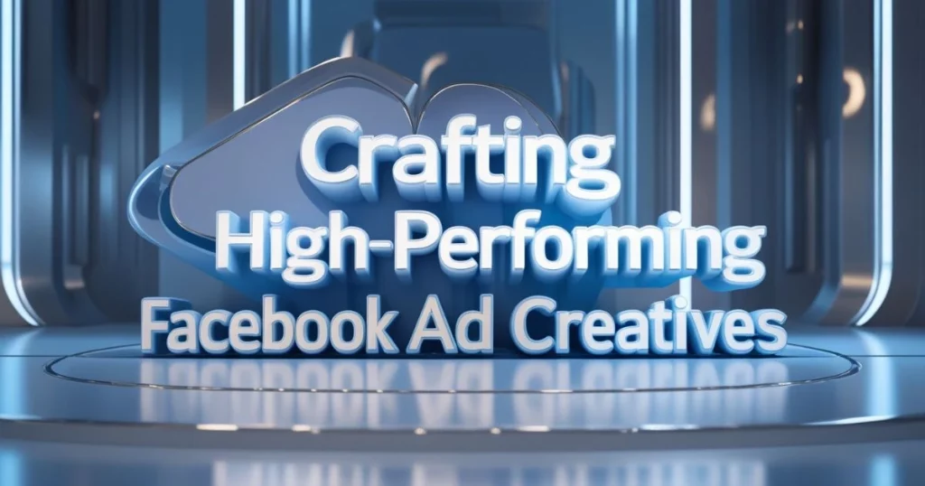 The Ultimate Guide to Facebook Ads for Businesses in Thailand 3 3D futuristic text reading "Crafting High-Performing Facebook Ad Creatives" with a glowing backdrop.