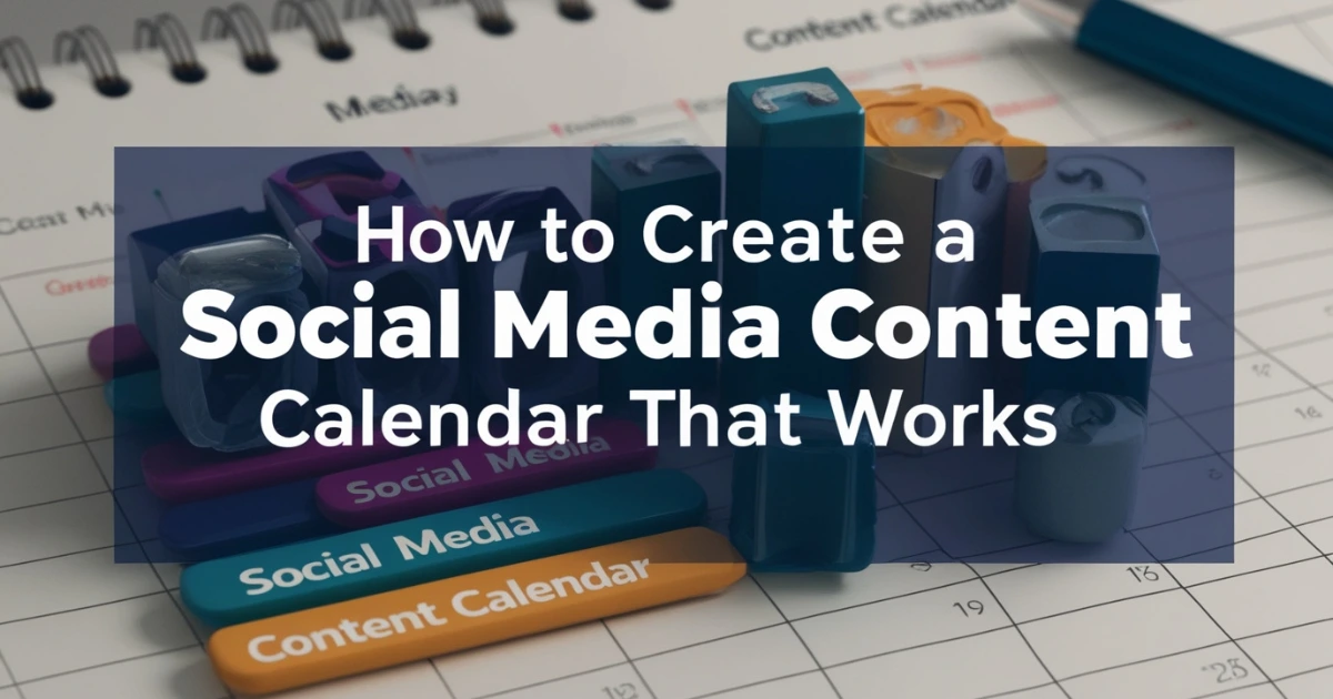 Social media calendar with bold text overlay about creating a content strategy