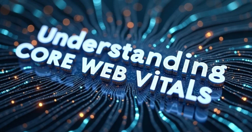 How to Optimize Your Website Speed for Better SEO and User Experience 1 Glowing 3D text "Understanding Core Web Vitals" against a fibre-optic-style digital background