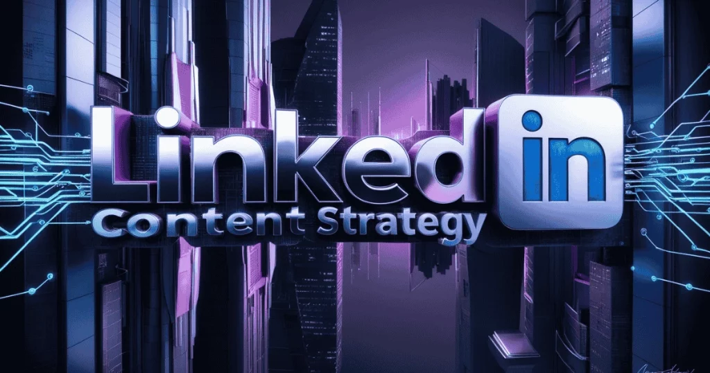 How to Use LinkedIn for Business Growth and Lead Generation 3 Futuristic city background with “LinkedIn Content Strategy” in bold text