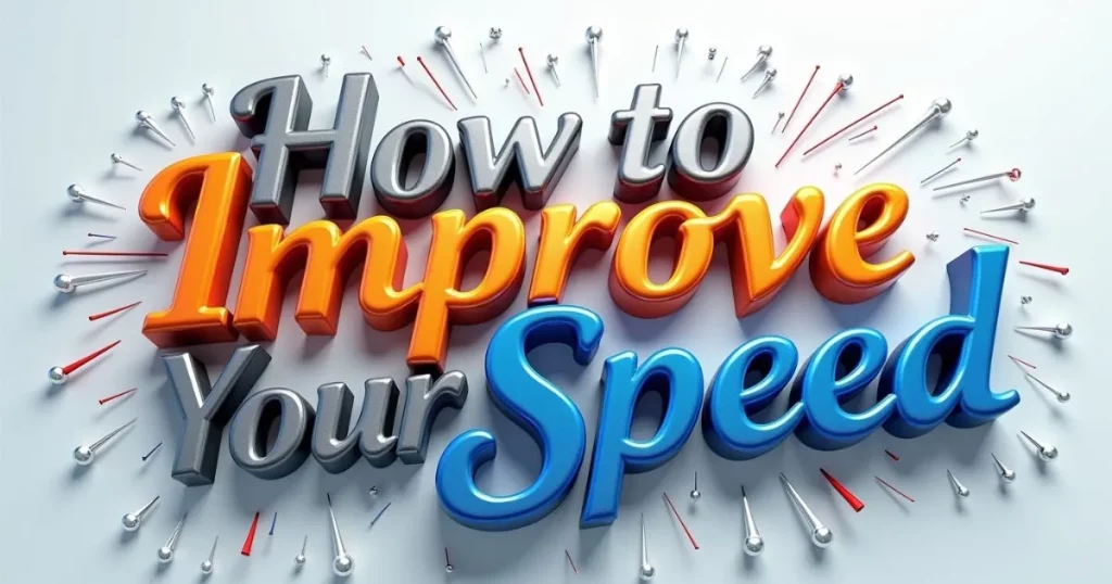How to Optimize Your Website Speed for Better SEO and User Experience 6 Colourful 3D text "How to Improve Your Speed" with pins indicating fast motion