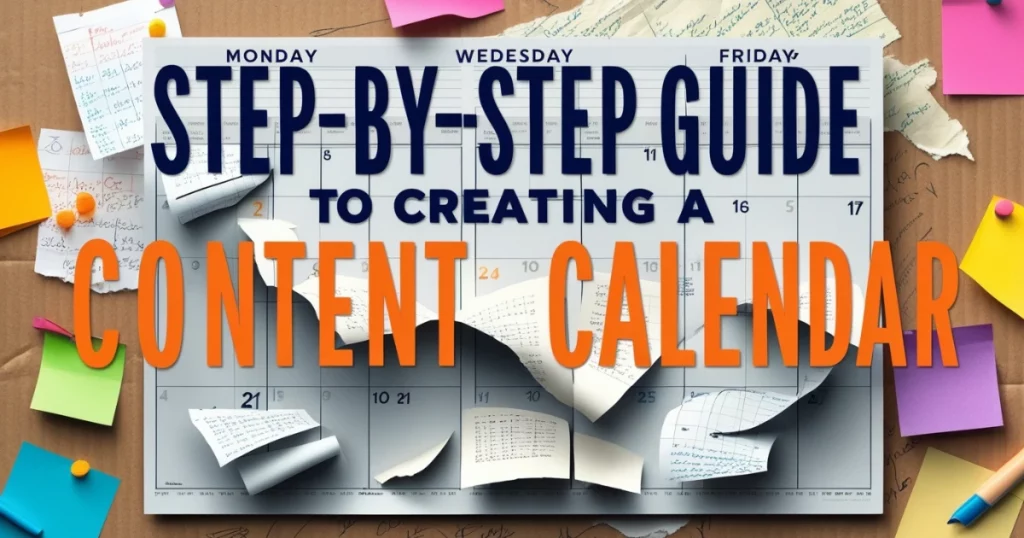 How to Create a Social Media Content Calendar That Works 4 Open calendar with papers and post-its featuring a headline about content calendar strategy