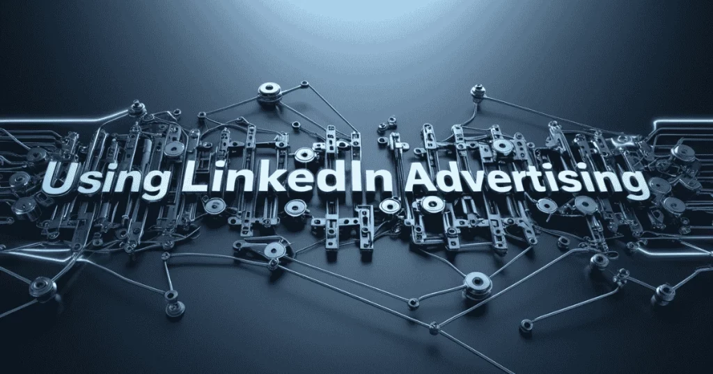 How to Use LinkedIn for Business Growth and Lead Generation 5 Mechanical circuits with the words “Using LinkedIn Advertising” in digital font
