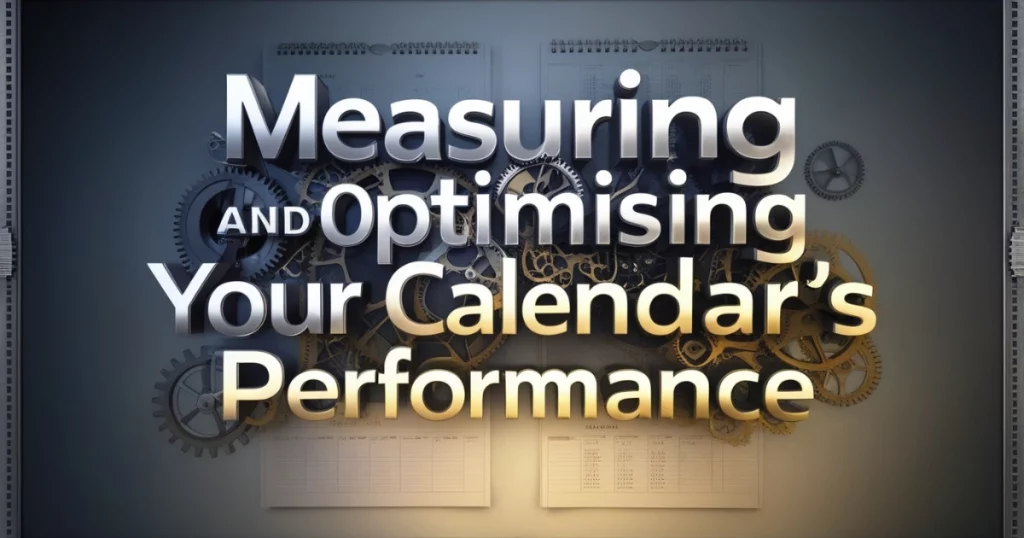 How to Create a Social Media Content Calendar That Works 6 Gears and clocks behind bold text about performance tracking