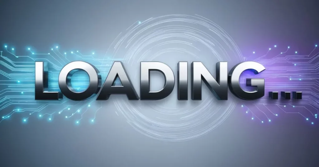 How to Optimize Your Website Speed for Better SEO and User Experience 2 Metallic 3D text "Loading..." with digital circuitry and swirling background