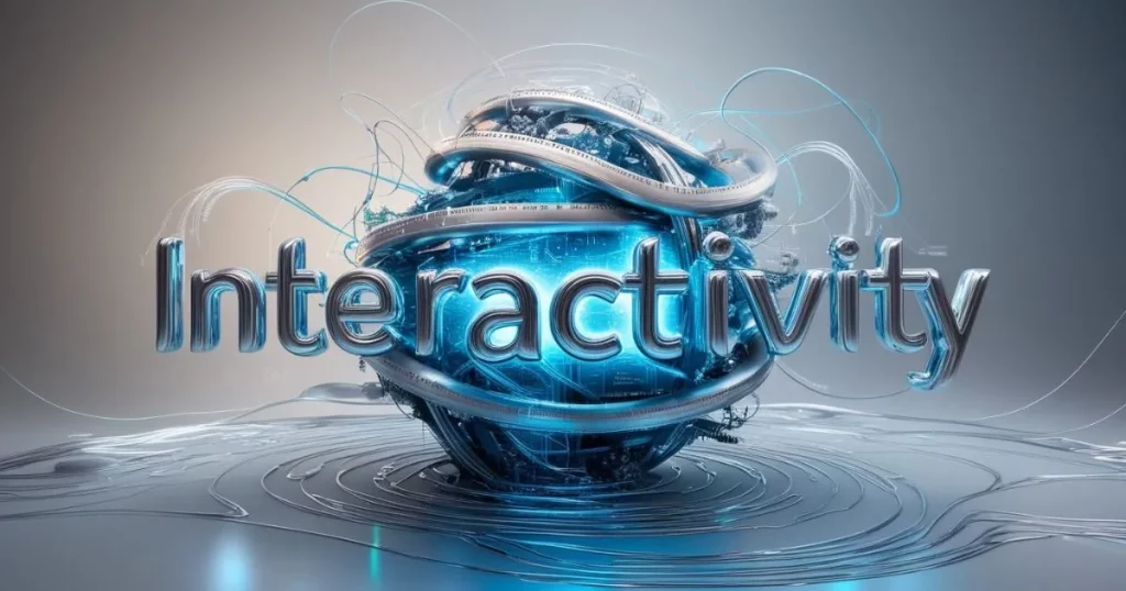 How to Optimize Your Website Speed for Better SEO and User Experience 3 Futuristic 3D word "Interactivity" surrounded by glowing cables and tech wires