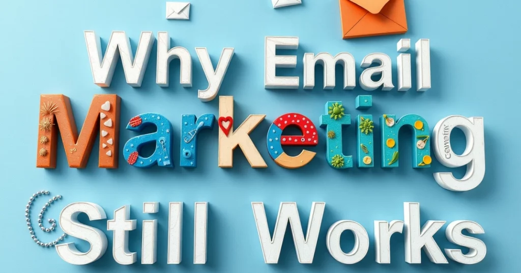 Email Marketing in Thailand: How to Build and Convert Your Subscriber List 1 Text graphic highlighting the benefits of email marketing with playful icons and a light blue background