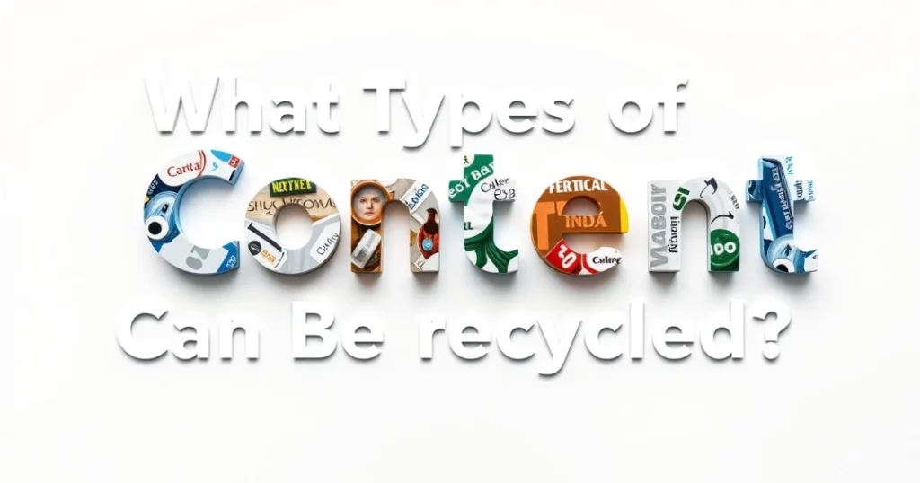 Repurposing Content for Maximum ROI: How to Extend the Life of Your Marketing Assets 4 Different formats of content shown as recyclable materials